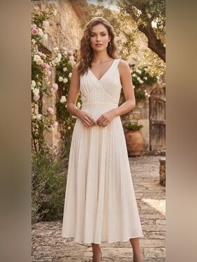 Taylor eggshell  V-Neck Sleeveless Midi Dress